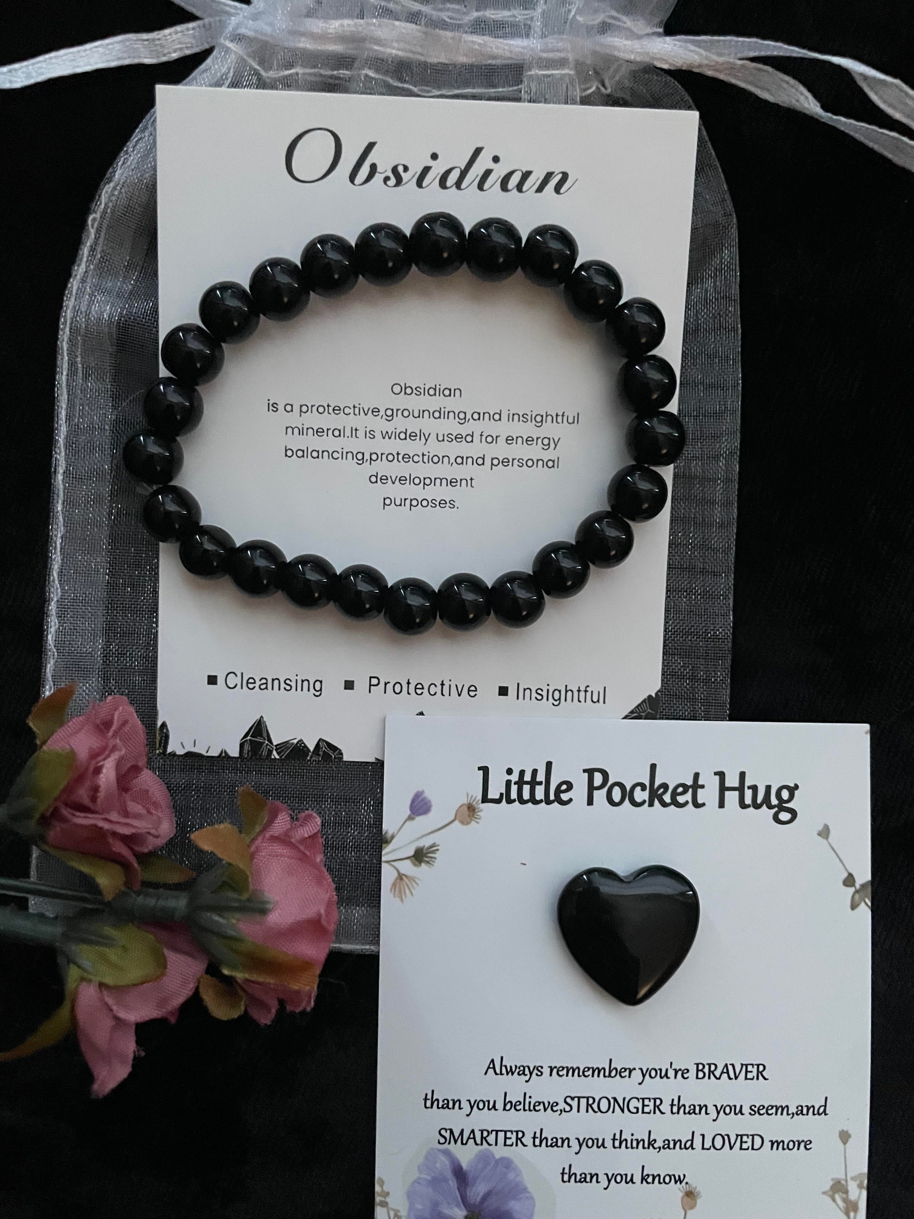 OBSIDIAN NATURAL STONE HEALING STRETCH BRACELET: medium