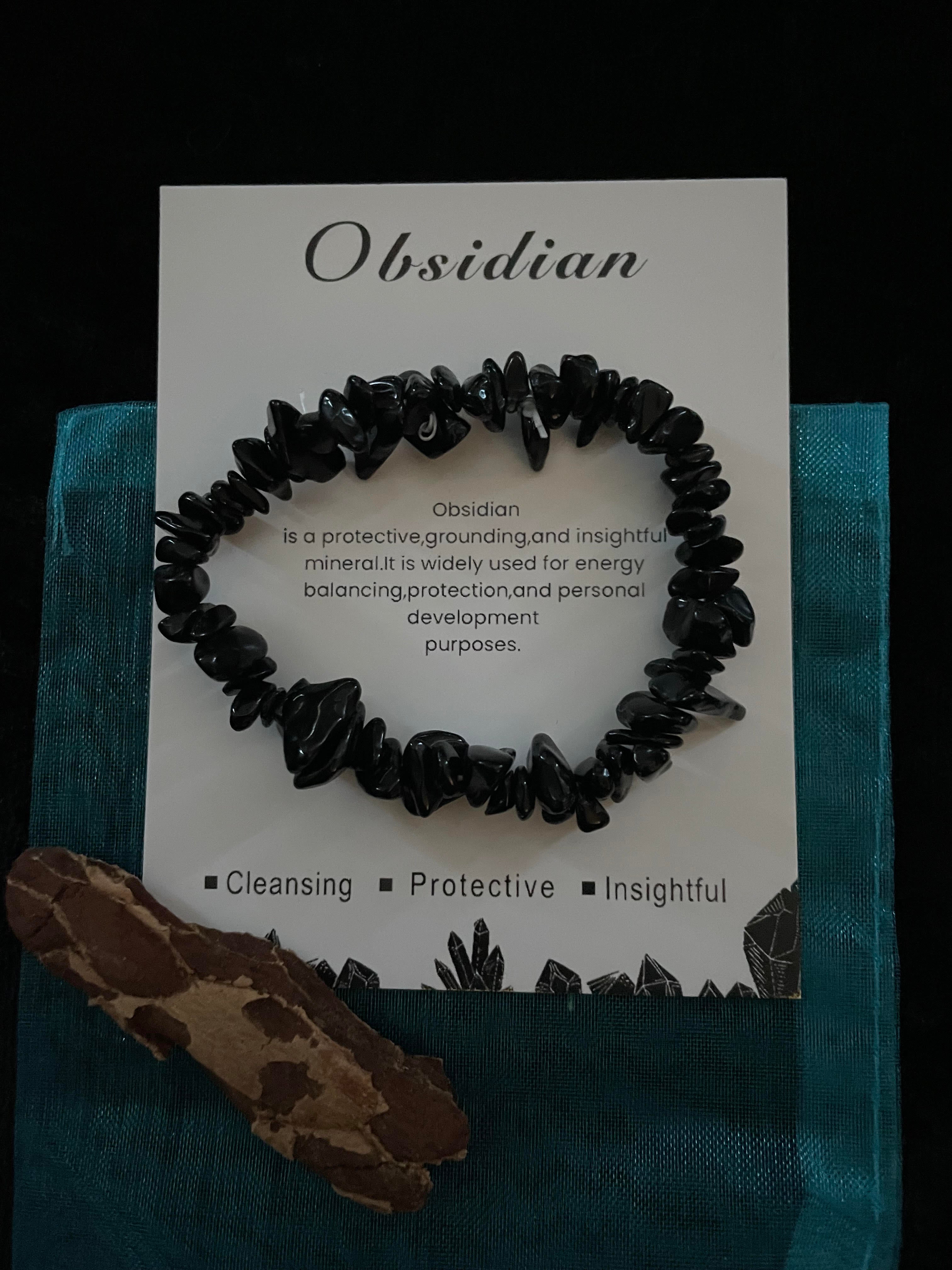 OBSIDIAN NATURAL STONE HEALING STRETCH BRACELET:  small